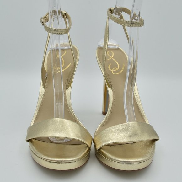 Sam Edelman Jade Ankle Strap Sandals with 4.3" heels, Gold Leather, Women's Sz 9 - Picture 4 of 13